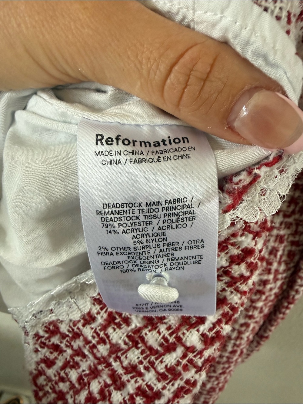Reformation Red Tweed Mini Dress with White Lace Trim - Picture 5 of 5